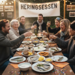 Heringessen an einem Tisch alt und jung